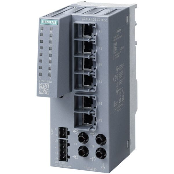 Switch công nghiệp 6 cổng RJ45 10/100 Mbit/s + 2 cổng BFOC 100 Mbit/s Multi-mode SCALANCE XC106-2 Unmanaged & Layer 2 6GK5106-2BB00-2AC2