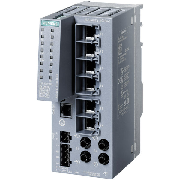 Switch công nghiệp 6 cổng RJ45 100 Mbps + 2 cổng ST/BFOC 100 Mbps + 1 cổng quản lý SCALANCE XC206-2 Managed & Layer 2 6GK5206-2BB00-2AC2