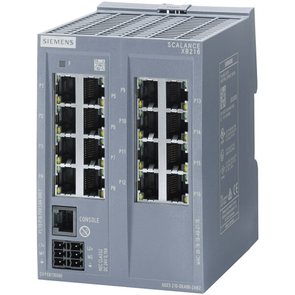 Switch công nghiệp 16 cổng RJ45 10/100 Mbps + 1 cổng quản lý (PROFINET) SCALANCE XB216 Managed & Layer 2 6GK5216-0BA00-2AB2