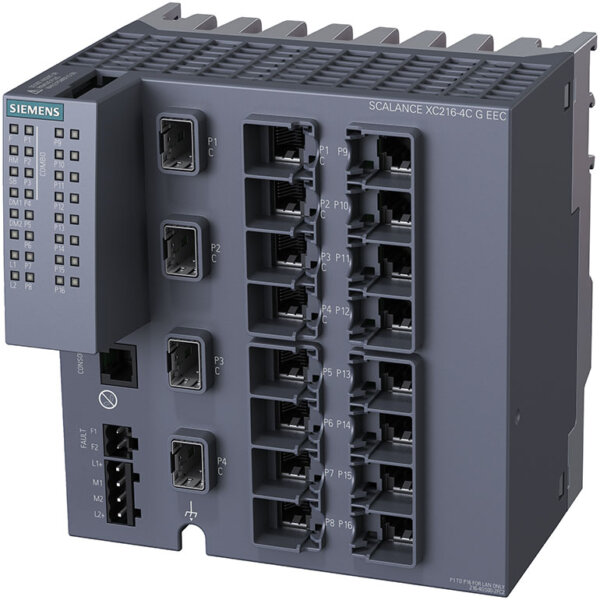 Switch công nghiệp 12 port RJ45 10/100/1000 Mbps + 4 port 1000 Mbps + 1 port quản lý SCALANCE XC216-4C G EEC Managed & Layer 2 6GK5216-4GS00-2FC2