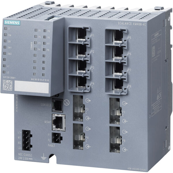 Switch công nghiệp 8 cổng RJ45 10/100/1000 Mbit/s + 4 cổng ST 100Mbit/s, SC 1000 Mbit/s SCALANCE XM408-4C Managed & Layer 3 6GK5408-4GP00-2AM2